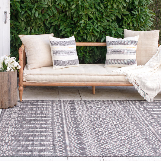 Charcoal Outdoor Rug, lifestyle patio scene