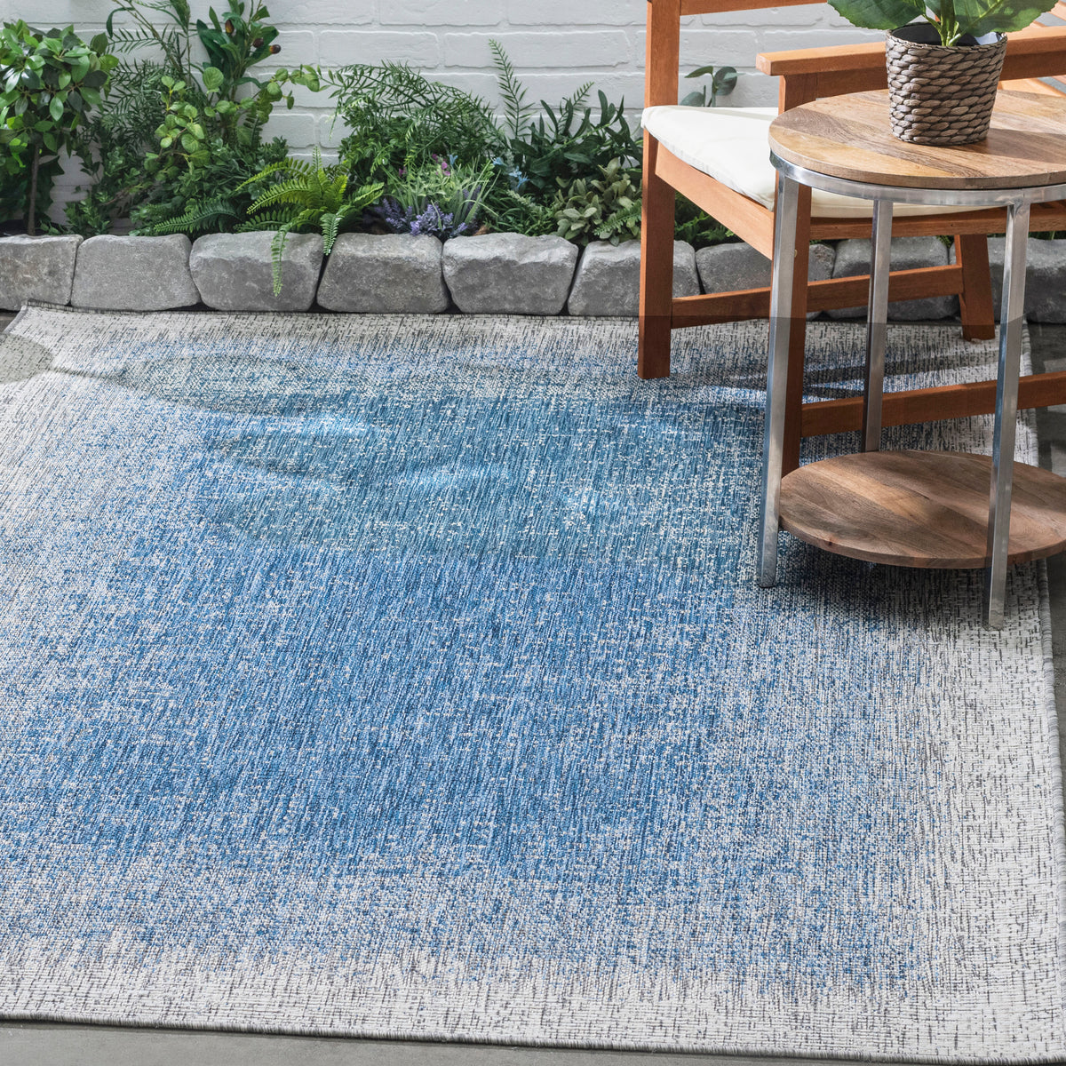 Blue Outdoor Rug, lifestyle patio scene