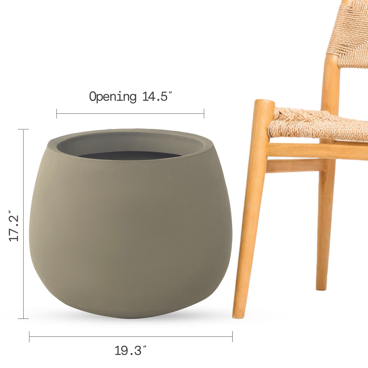 Verde Planter, dimension size view in Verde