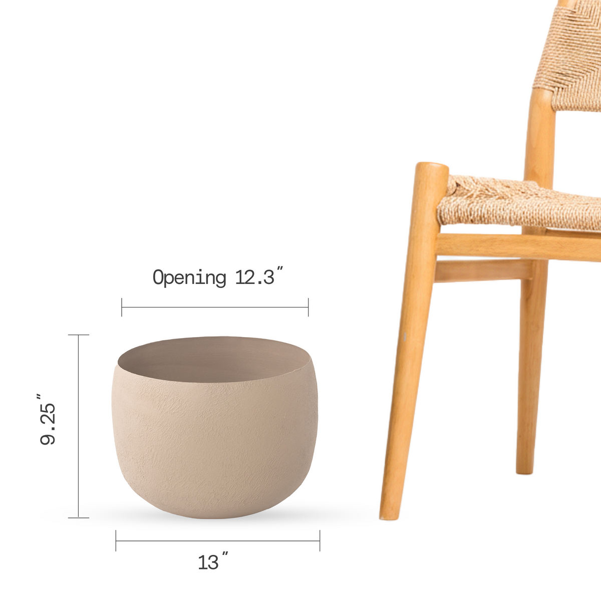 Stone Planter, dimension size view, alternate angle