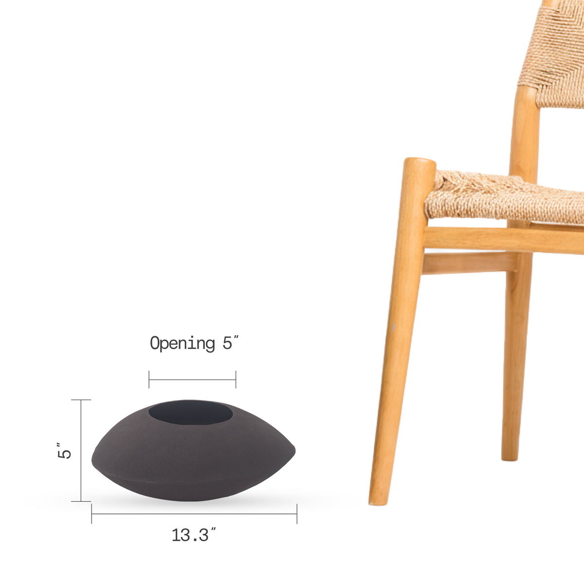 Mocha Charcoal Planter, dimension size view, alternate angle
