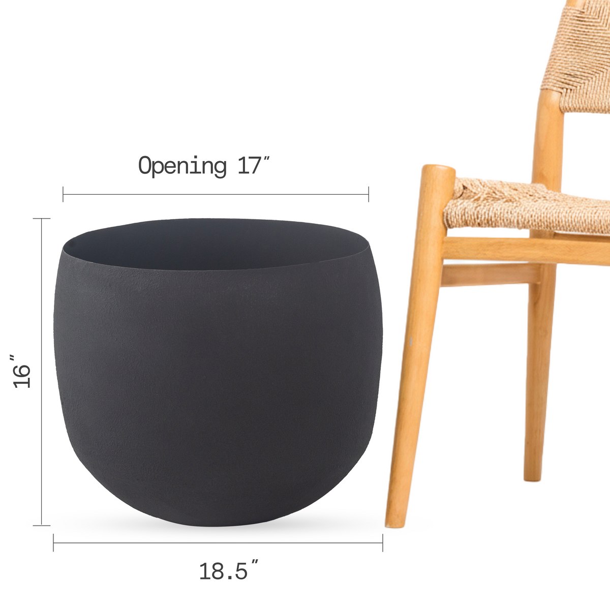 Midnight Planter, dimension size view in Midnight