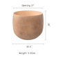 Size guide for large mousse brown planter: 17 in opening, 16 in high, 18.5 in wide, 5.91 lbs