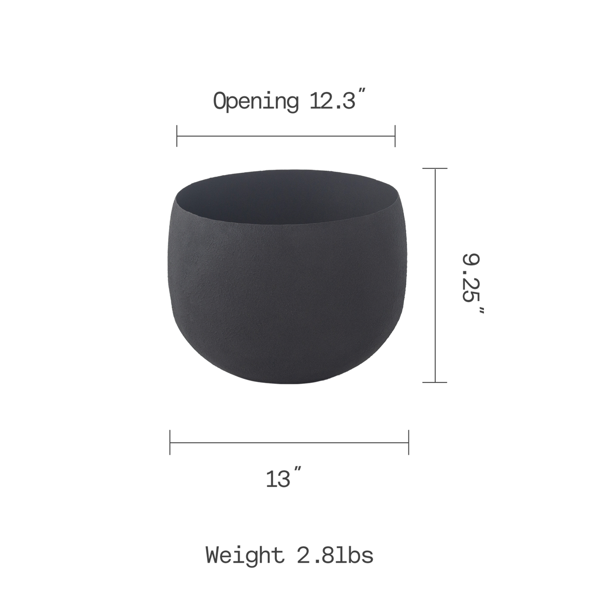Midnight Planter, dimension size view