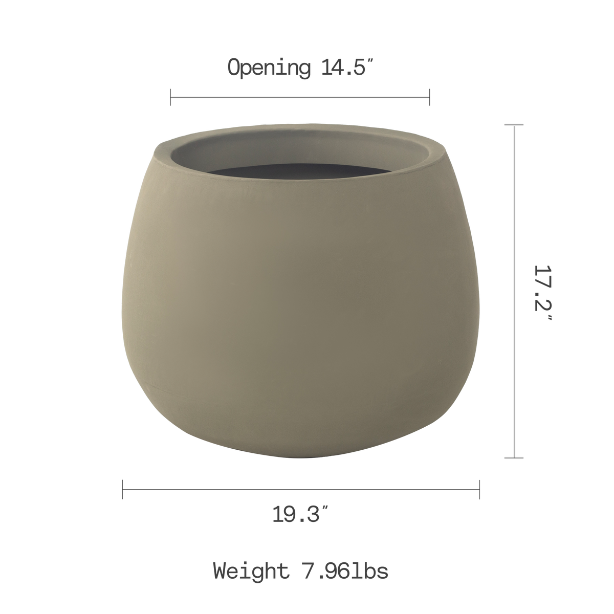 Verde Planter, dimension size view, Verde tones
