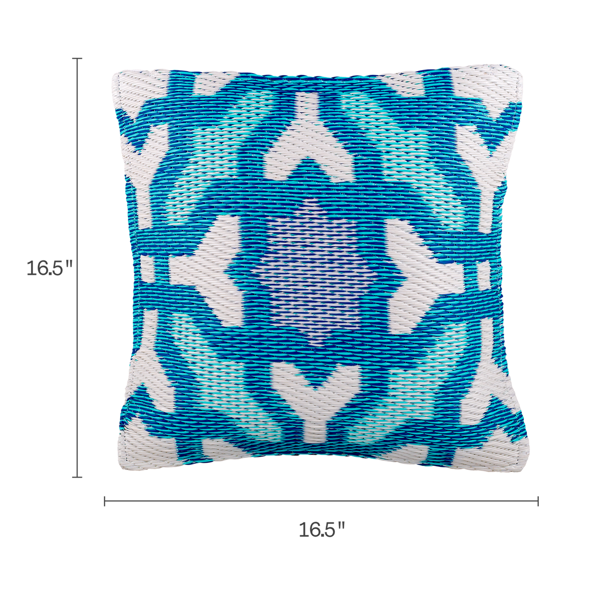 Multicolor Blue Outdoor Pillow, dimension size view, alternate angle