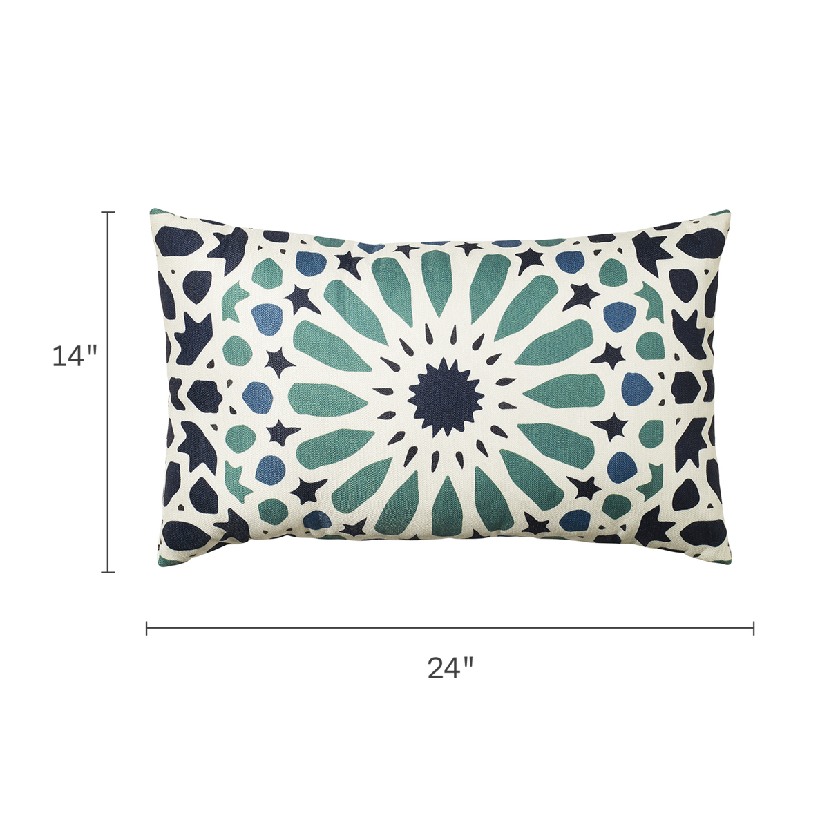 Multi Blue Outdoor Pillow, dimension size view, alternate angle