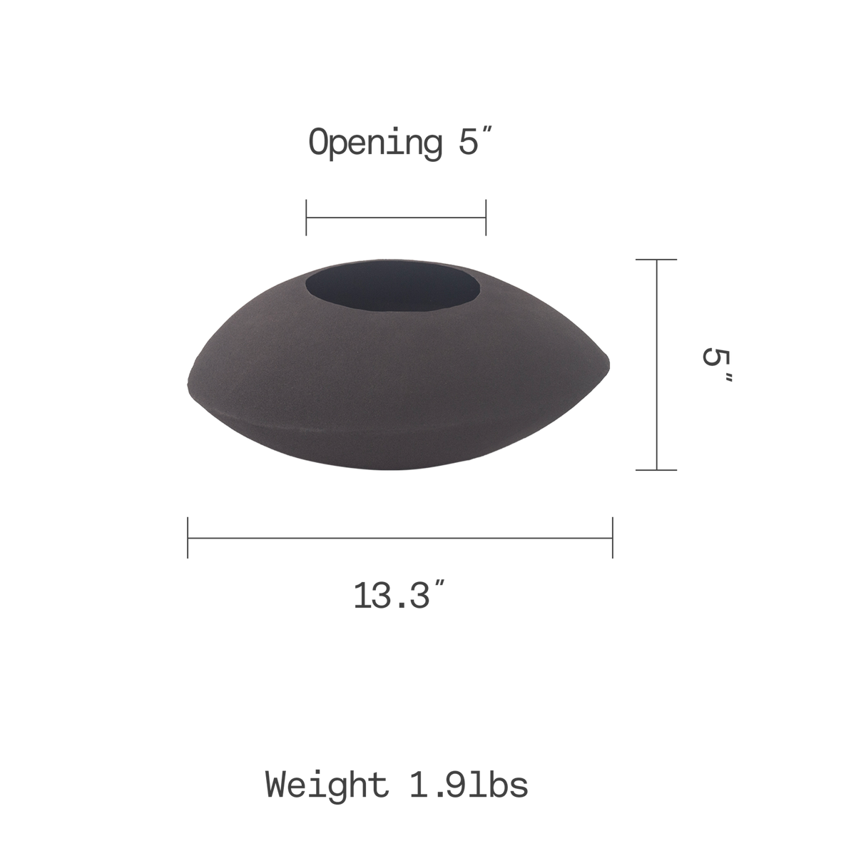 Mocha Charcoal Planter, dimension size view
