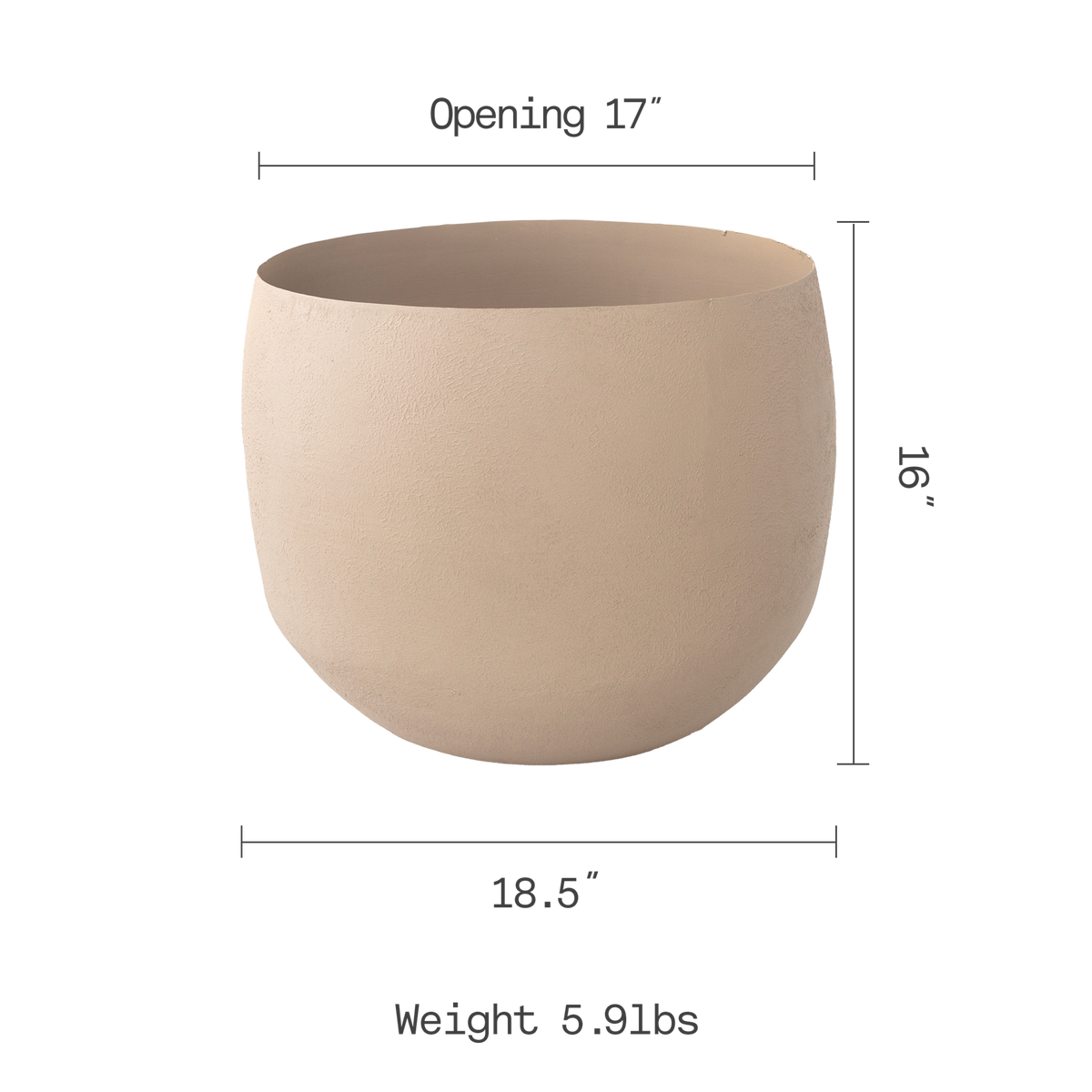 Stone Planter, dimension size view, Stone tones
