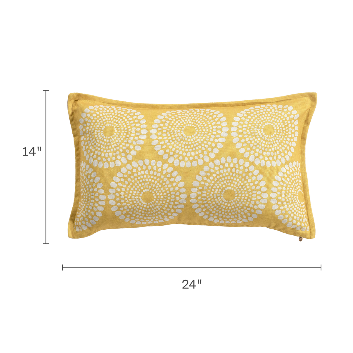 Yellow Outdoor Pillow, dimension size view, alternate angle