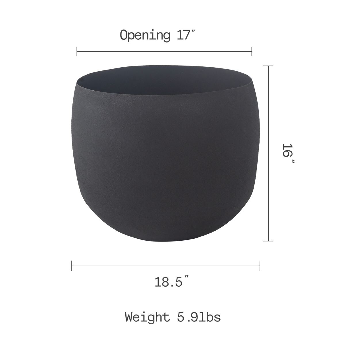 Midnight Planter, dimension size view, Midnight tones