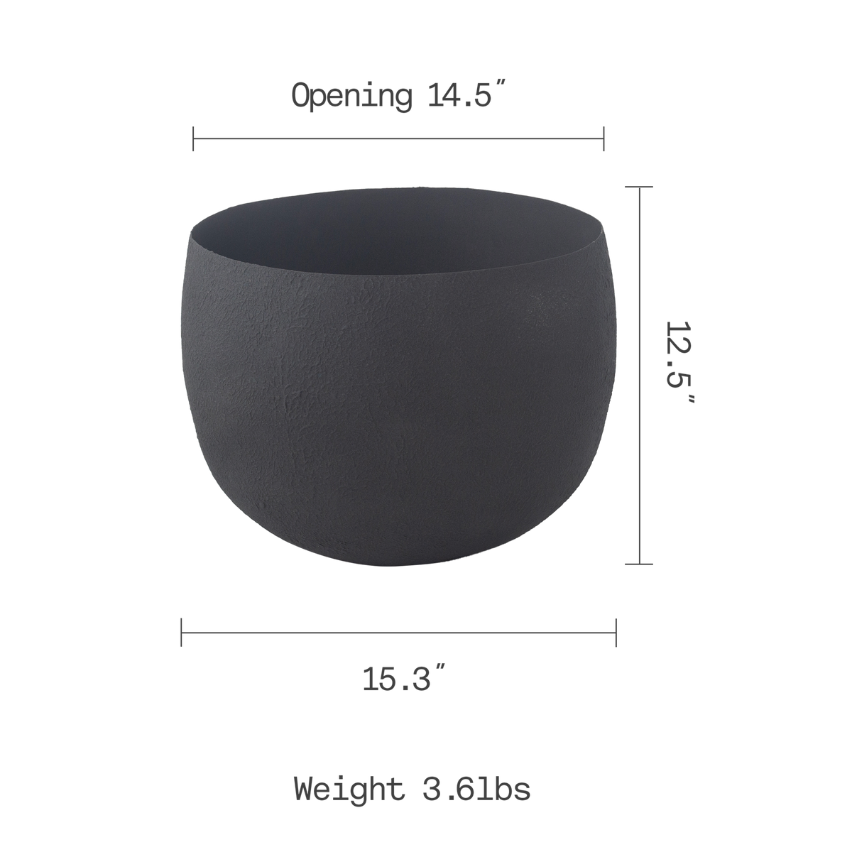 Midnight Planter, dimension size view, second view