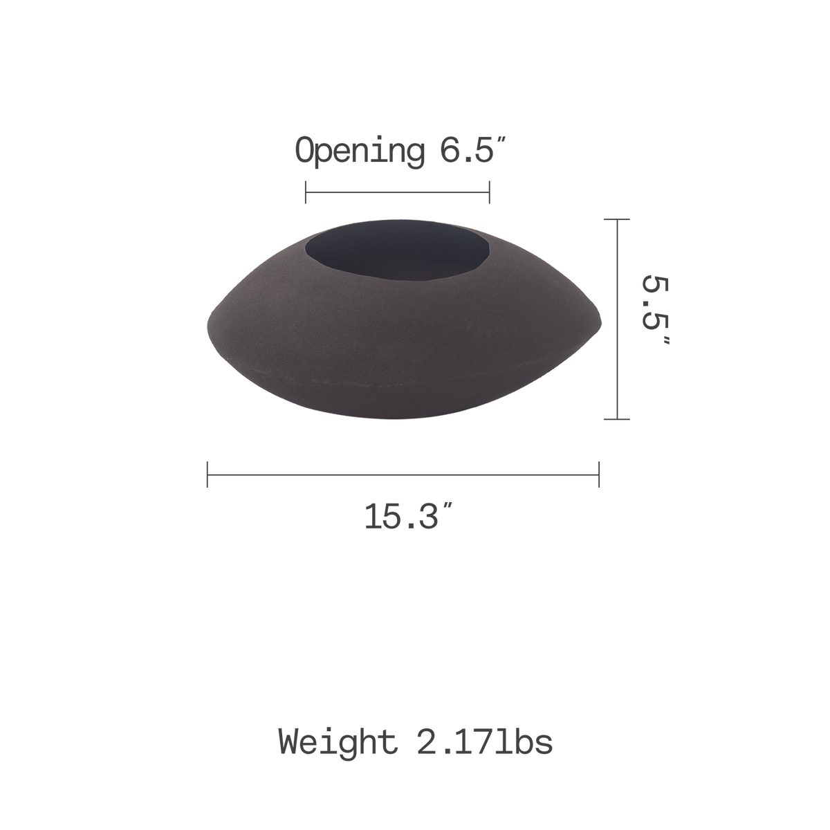 Mocha Charcoal Planter, dimension size view, second view
