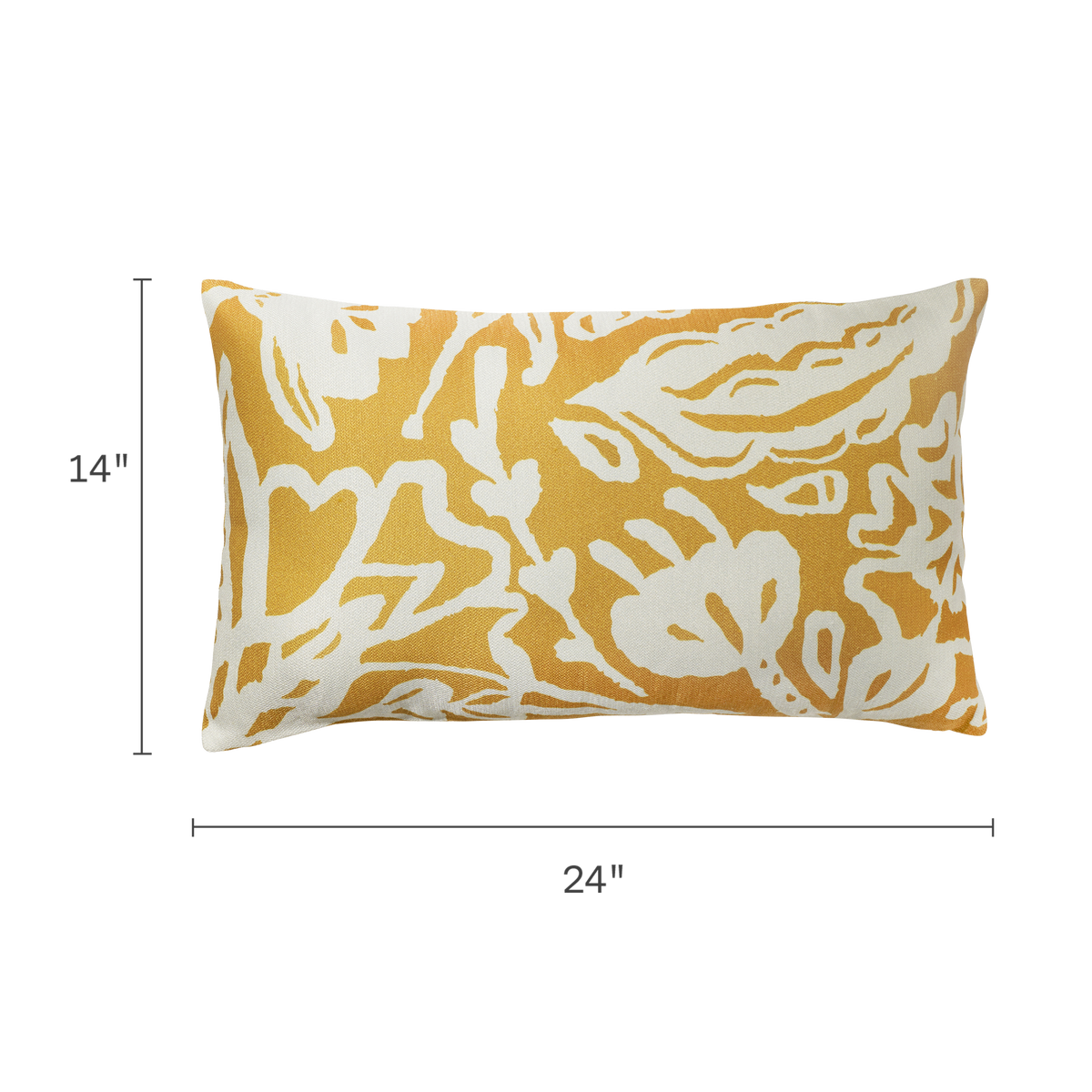 Mustard Yellow Outdoor Pillow, dimension size view, alternate angle