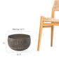 Size guide for medium antique brass planter by a chair: 14.5 in opening, 9 in high, 15.3 in wide