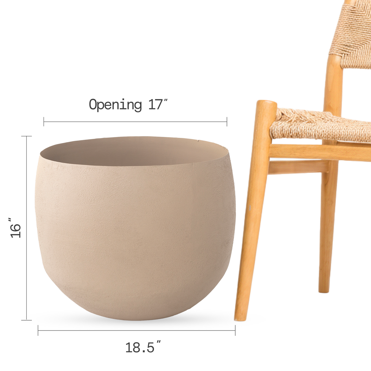 Stone Planter, dimension size view in Stone