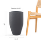 Size guide for medium black planter by a chair: 10.25 in opening, 18 in high, 11.8 in wide