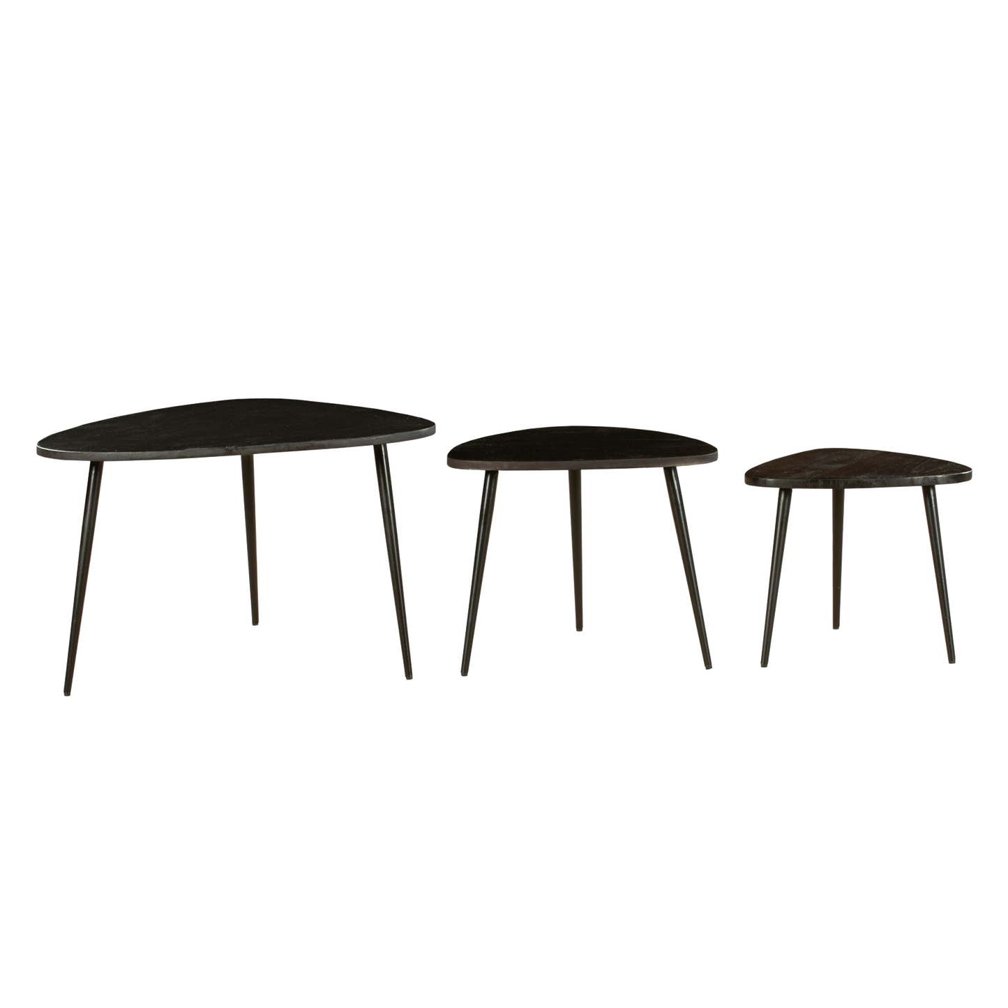 Drift Mid-Century Mango Wood Set of 3 Nesting Tables For Living Room - Black