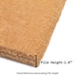 Texture close-up of plain coir doormat edge labeled pile height 1.6 inch
