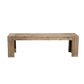 Front view of the Dune 58 inch acacia dining bench showing the clean lined top and distinctive legs