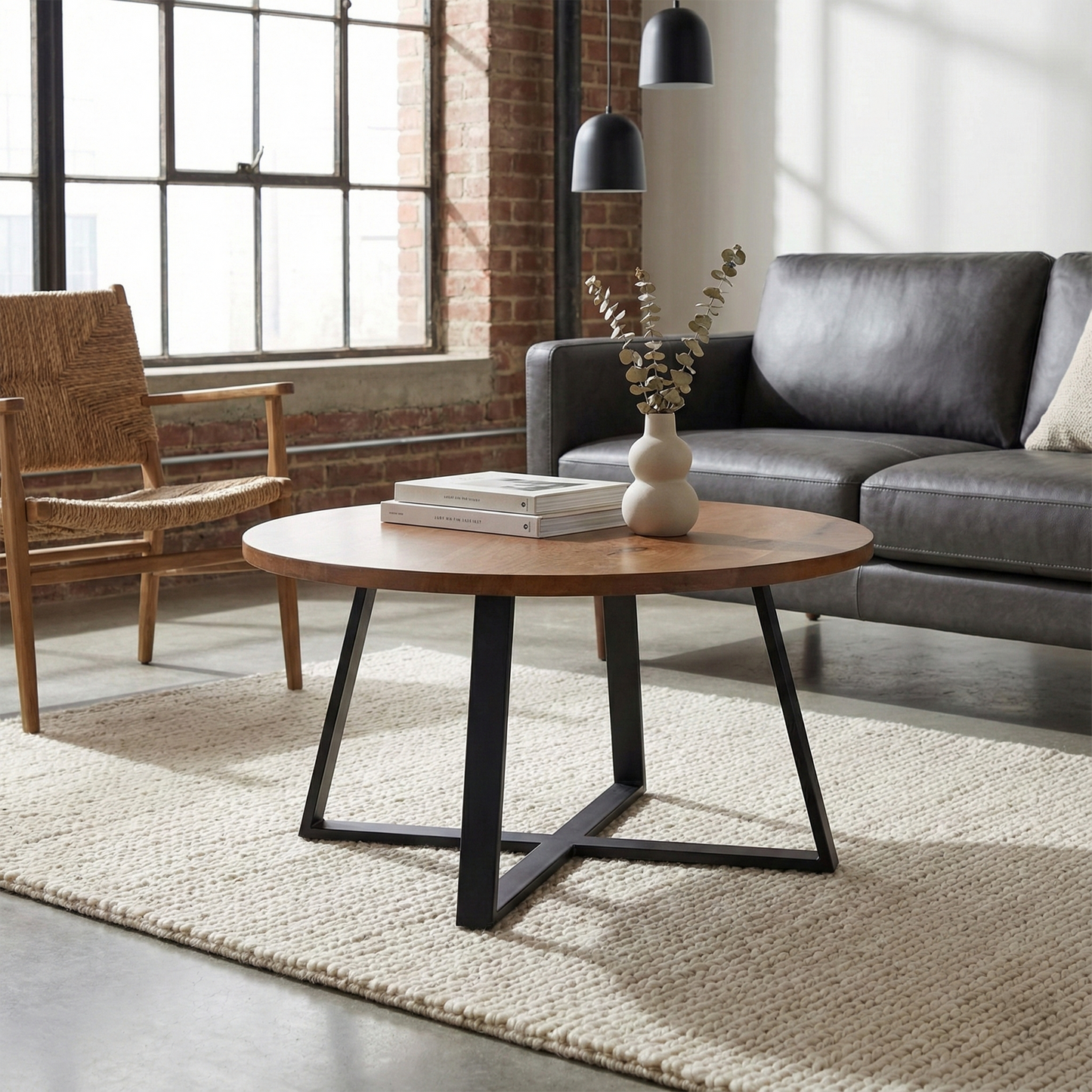 Echo Farmhouse Mango Wood Coffee Table For Living Room - Walnut 31" Round