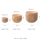 Size guide for set of three mousse brown metal planters, 13, 15.3 and 18.5 inches wide