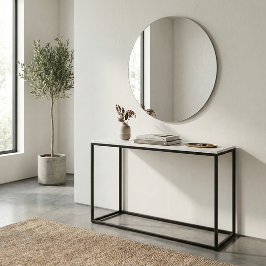 Evolve Contemporary Marble Console Table For Entryway - White/Black 47"