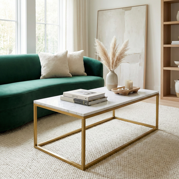 Evolve Contemporary Marble Coffee Table For Living Room - White/Gold 47