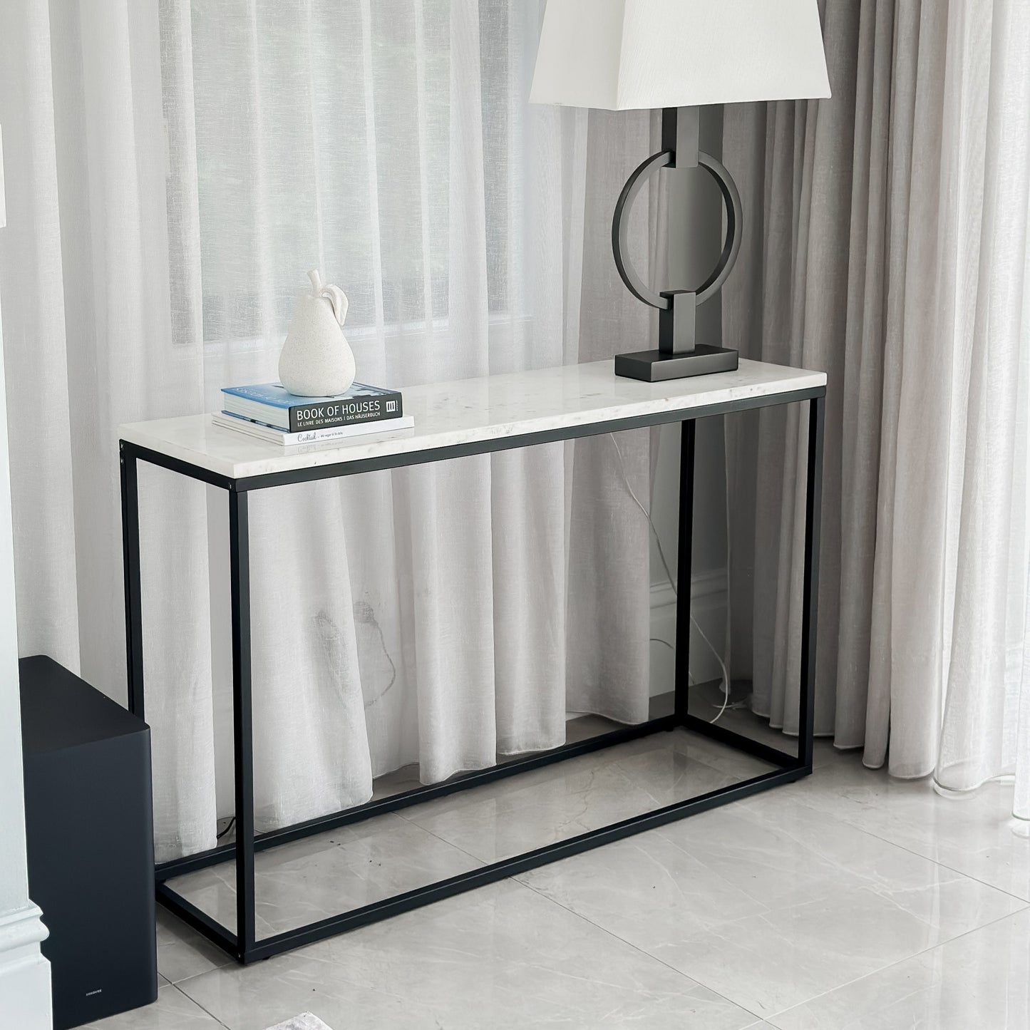 Evolve Contemporary Marble Console Table For Entryway - White/Black 47"