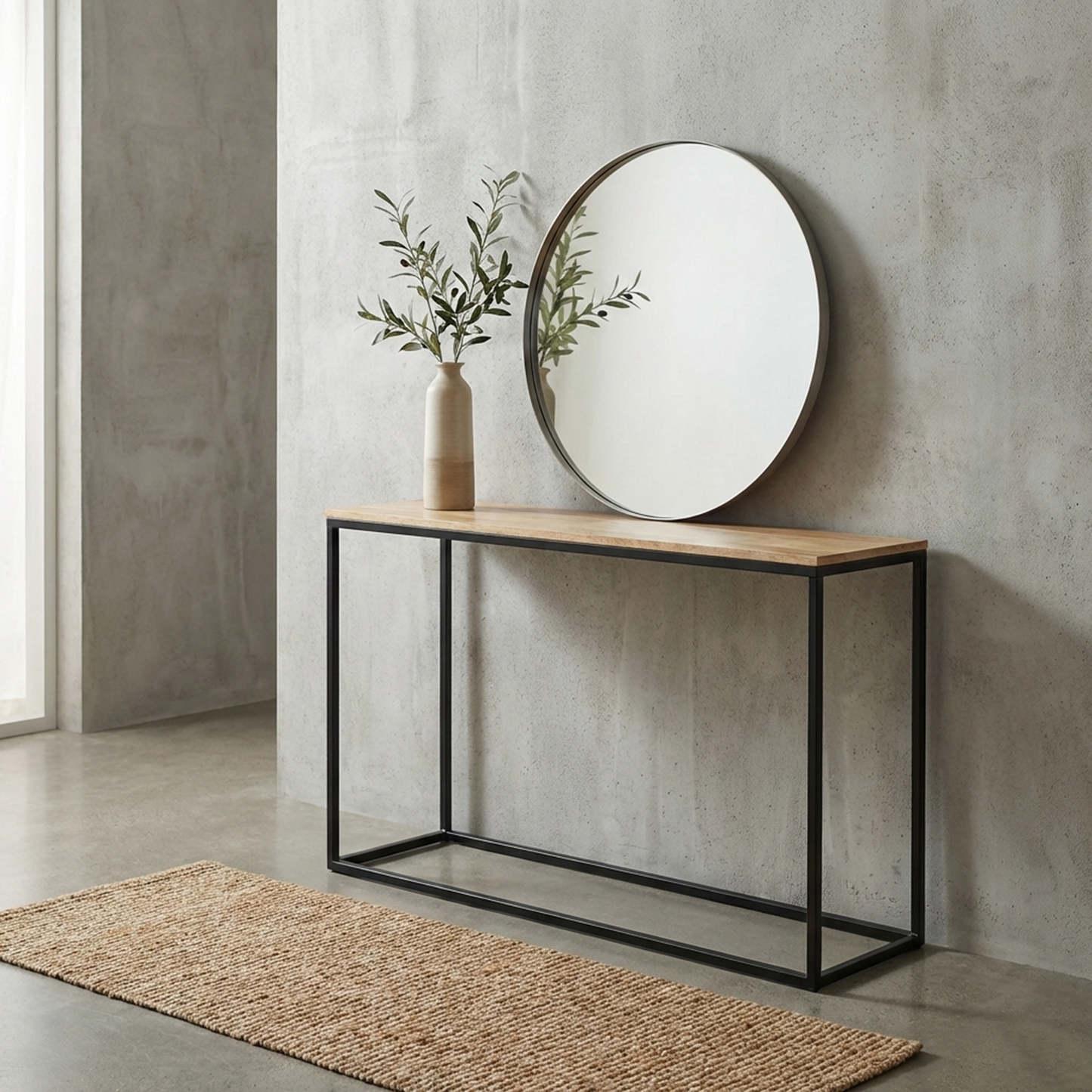 Evolve Industrial Mango Wood Console Table For Hallway - Natural 47"