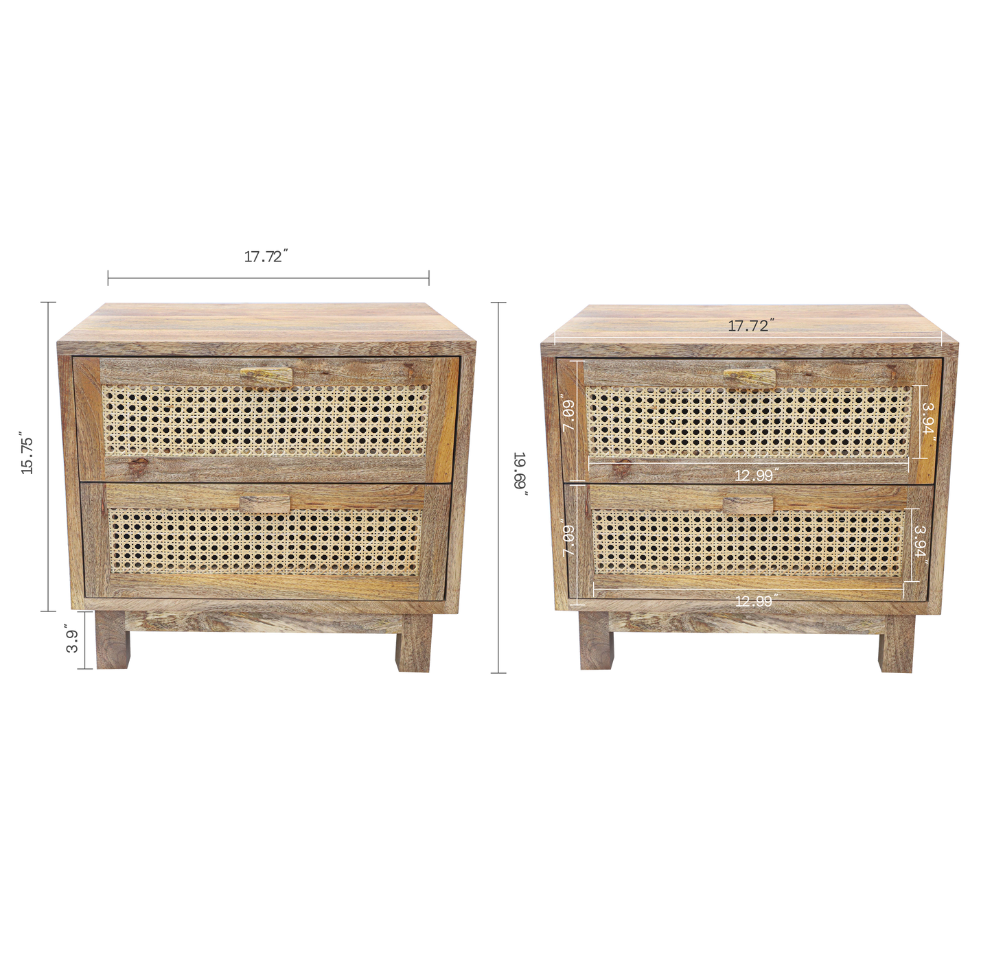 Flourish Coastal Mango Wood And Cane Side Table For Bedroom - Natural 20"