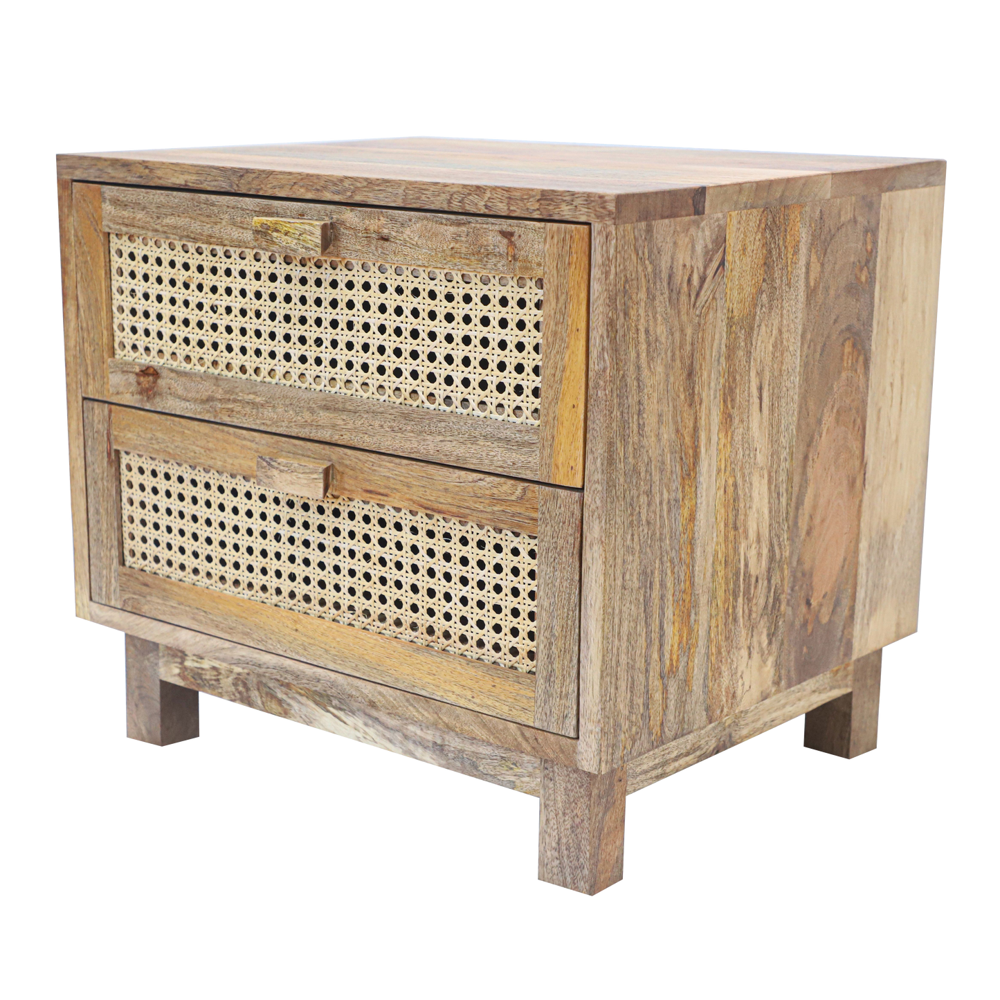 Flourish Coastal Mango Wood And Cane Side Table For Bedroom - Natural 20"