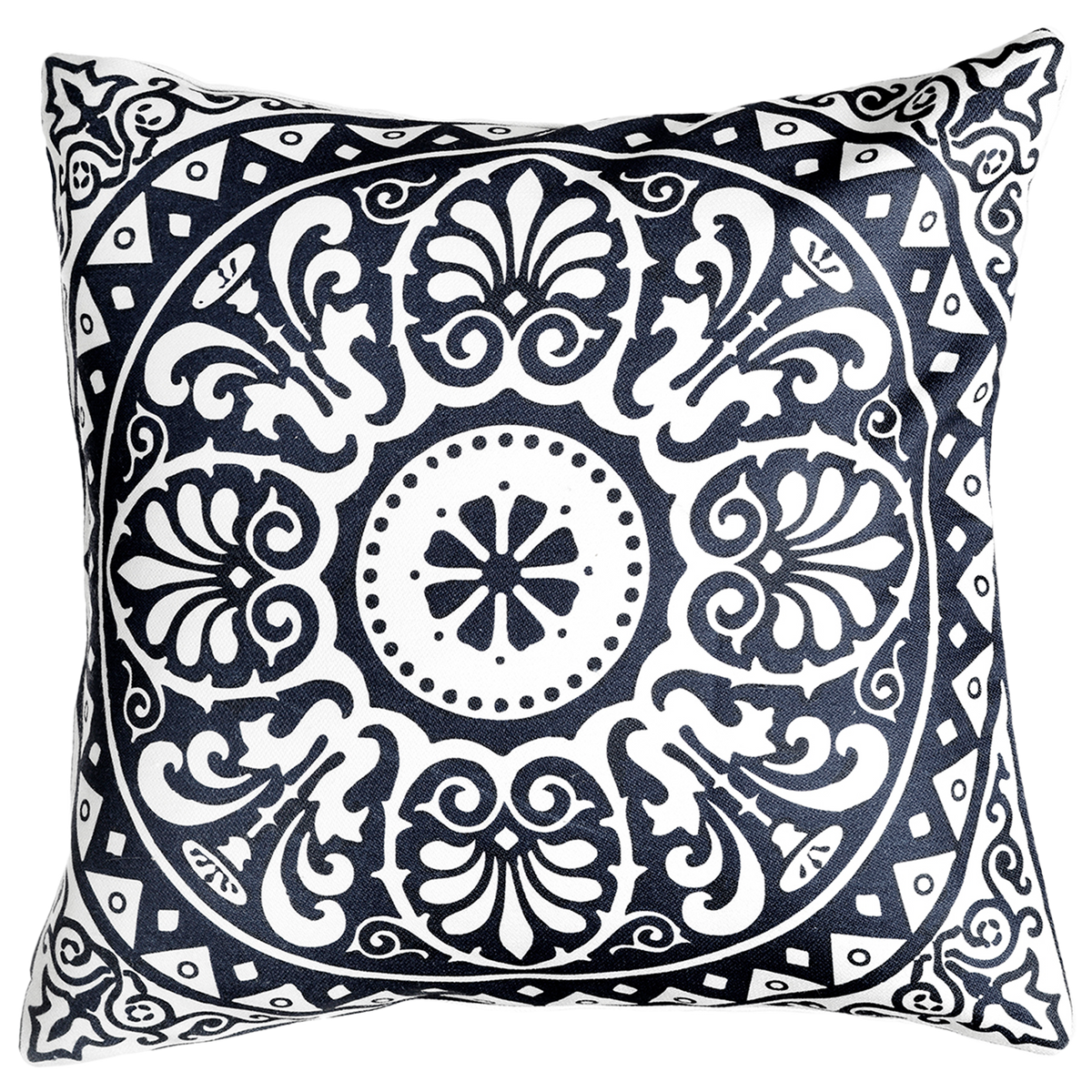 Natural & Black Outdoor Pillow, lifestyle patio scene with pillow, alternate angle