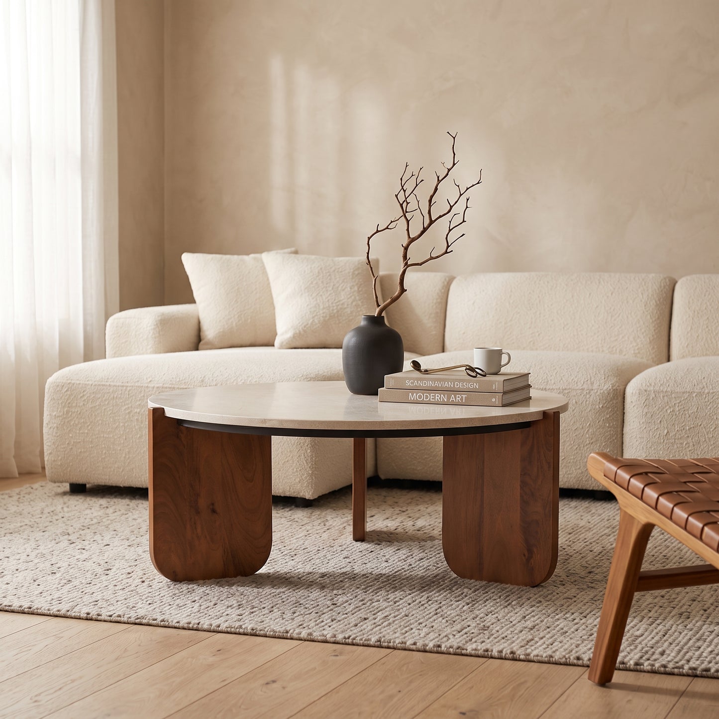 Arlo Round Marble Coffee Table For Living Room - Beige 36"