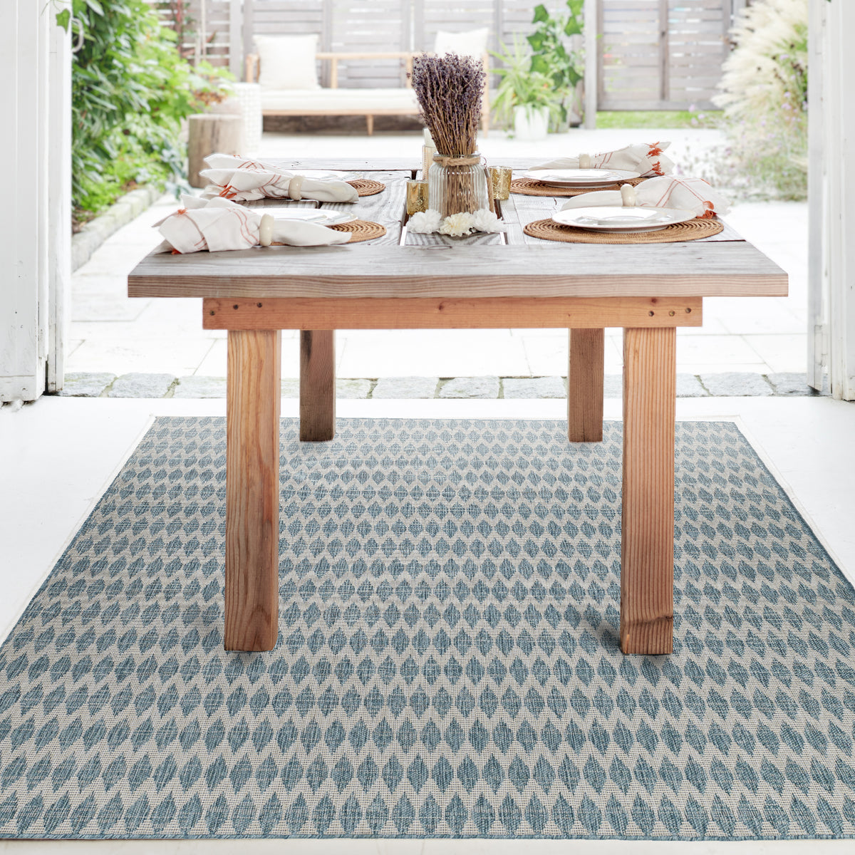 Aqua Outdoor Rug, lifestyle patio scene