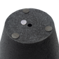 Reverse side of black planter base with drainage hole, plug and rubber feet