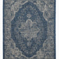 Full view of blue and ivory medallion outdoor rug