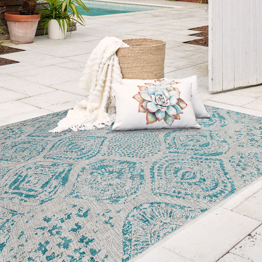 Aqua Outdoor Rug, lifestyle patio scene