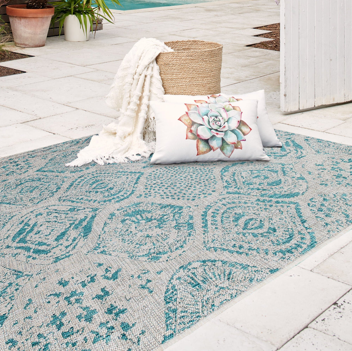 Aqua Outdoor Rug, product view angle 6