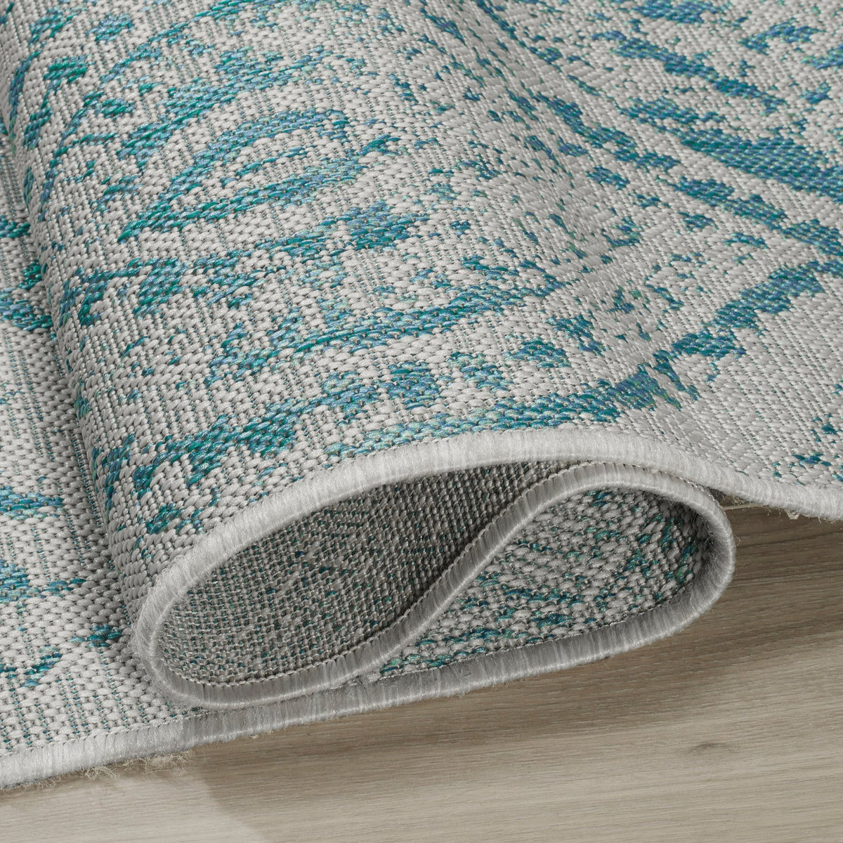 Aqua Outdoor Rug, close-up of pile texture