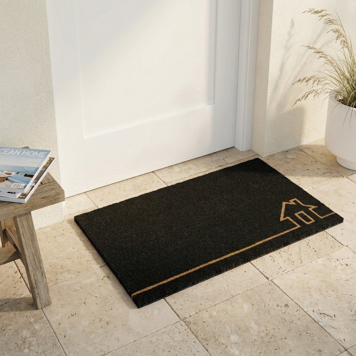 Home View Black Doormat, flat product shot