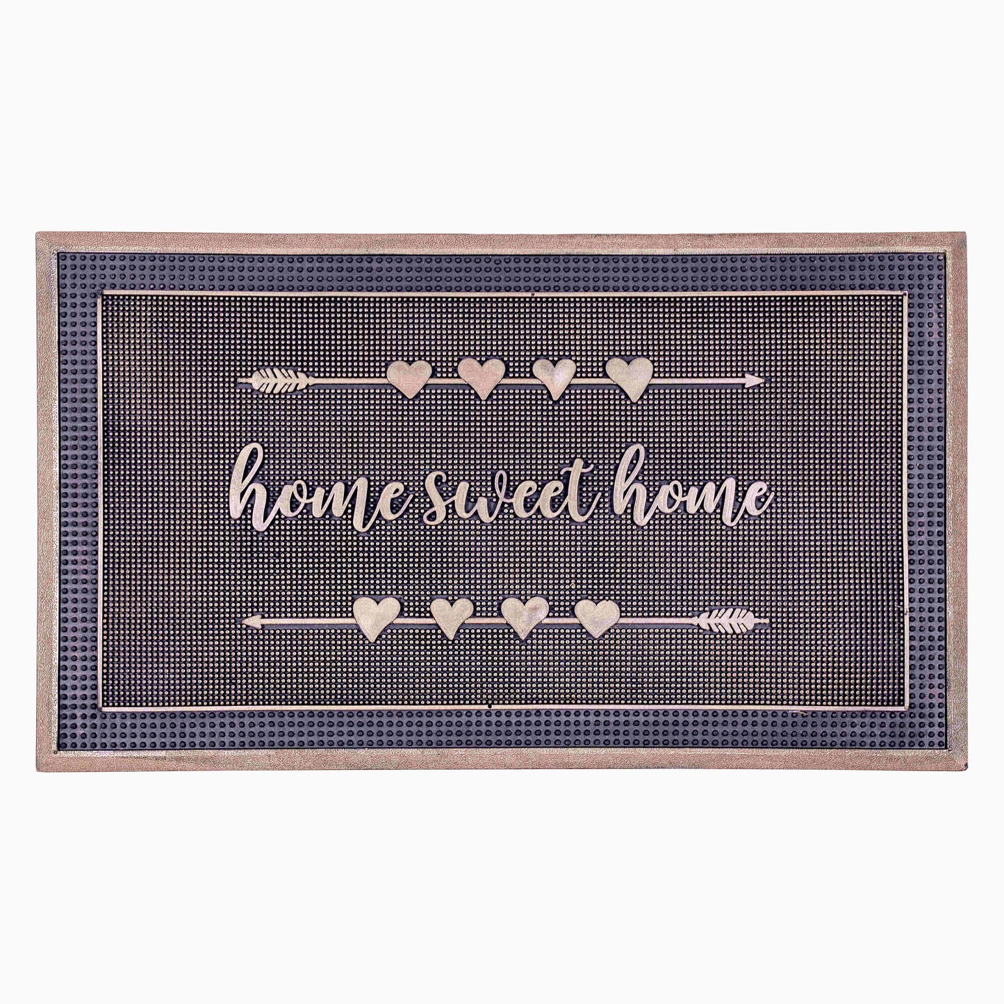 Home Sweet Home Gold Painted Doormat (18" x 30" Non-Slip) Natural Rubber, Durable