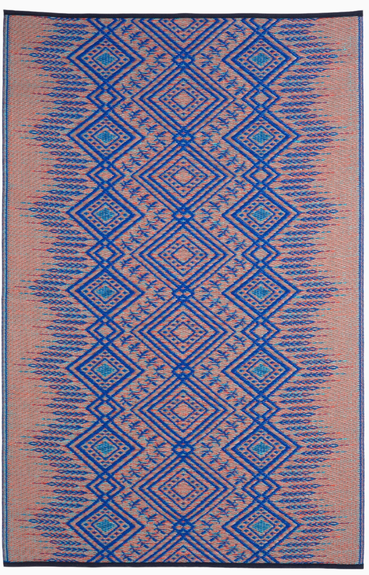 Multi Blue Outdoor Rug, reverse flat product shot of full pattern