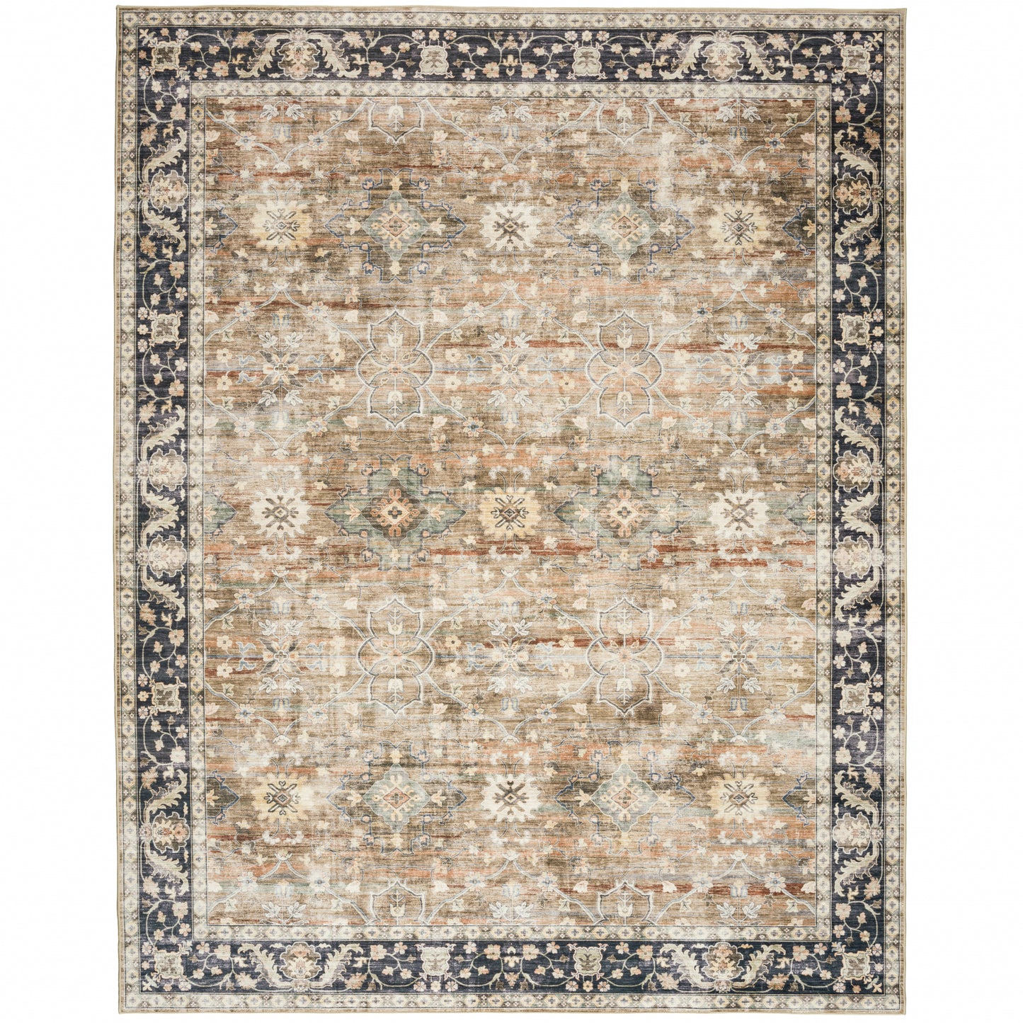 Bev Beige Tan Brown Machine Washable Area Rug (7'6" x 9'6")