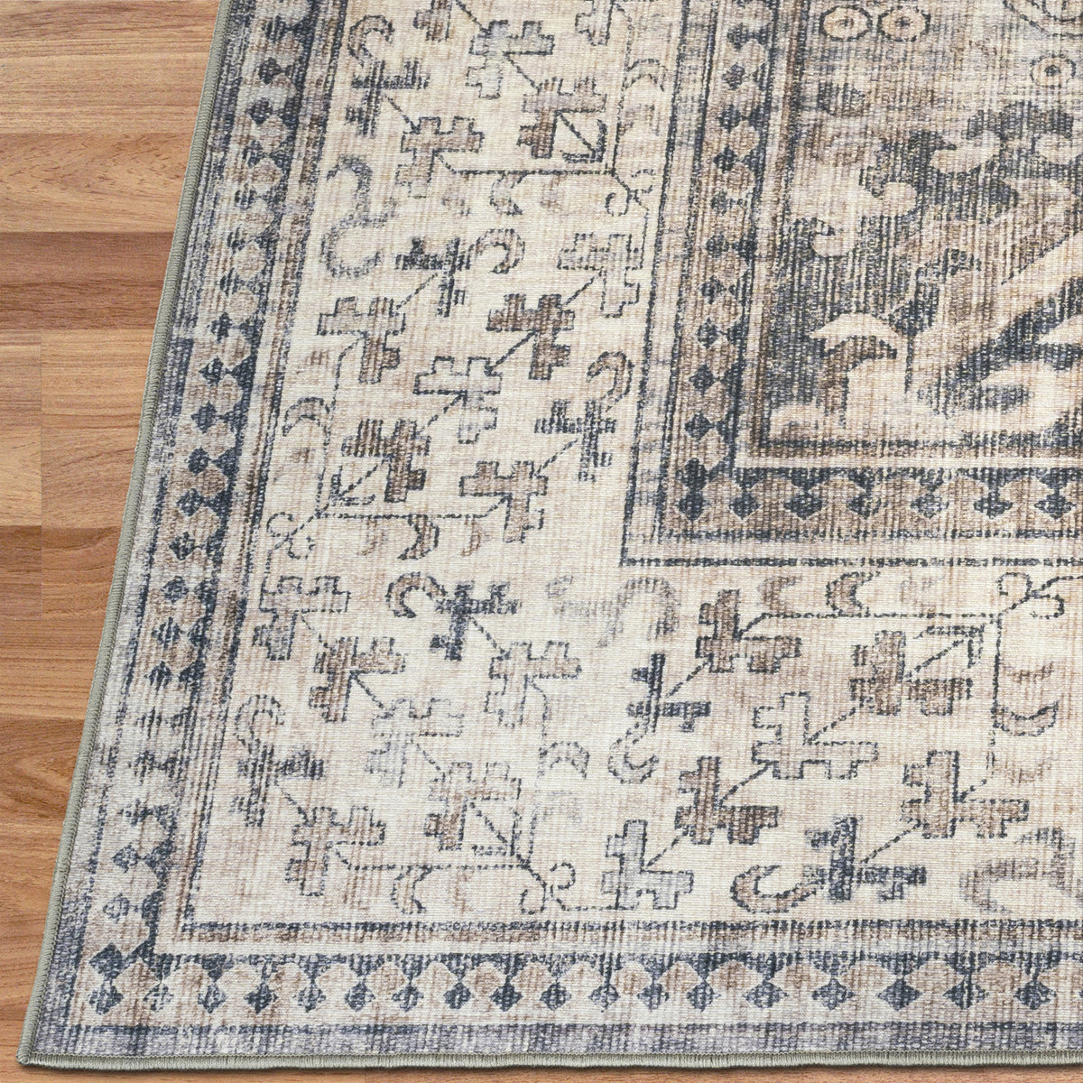 Beige Gray Ivory Area Rug, folded corner detail