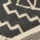 Texture close-up of black and cream tribal outdoor rug woven strands