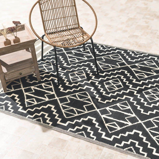 Black Outdoor Rug, lifestyle patio scene
