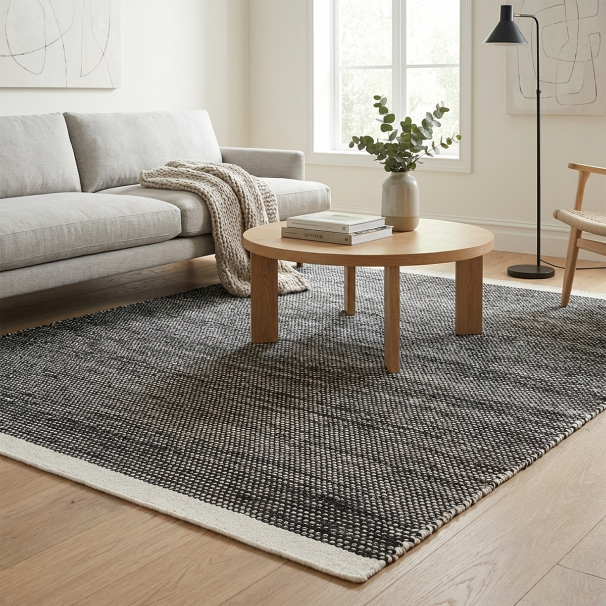 Black & Beige Outdoor Rug, size view of rug laid flat 2.5x8, Black White tones