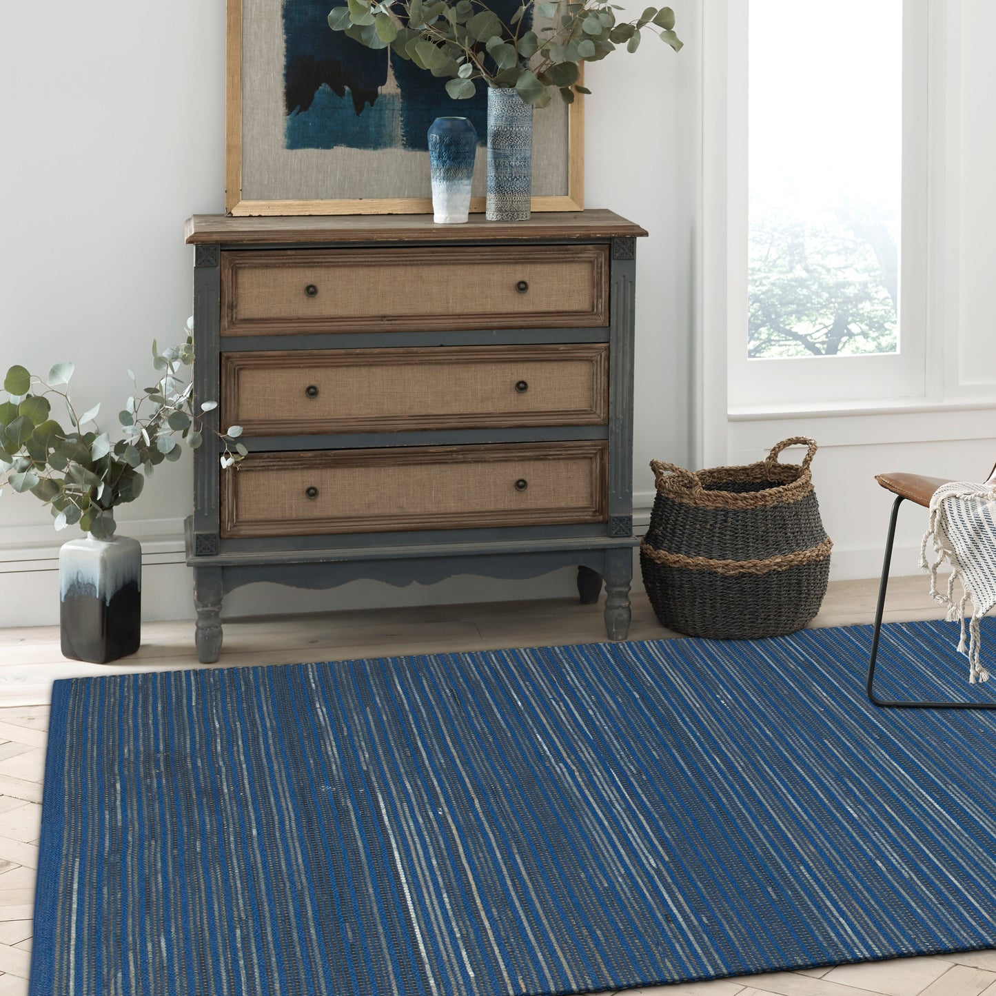 Kismet - Indigo  Striped Indoor/Outdoor Area Rug FINAL SALE