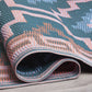 Texture close-up of green diamond outdoor rug with rolled edge
